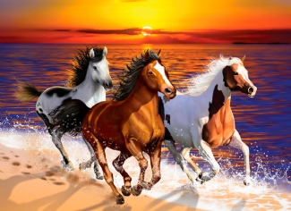 WOODEN CITY PUZZLE: WILD HORSES ON THE BEACH L